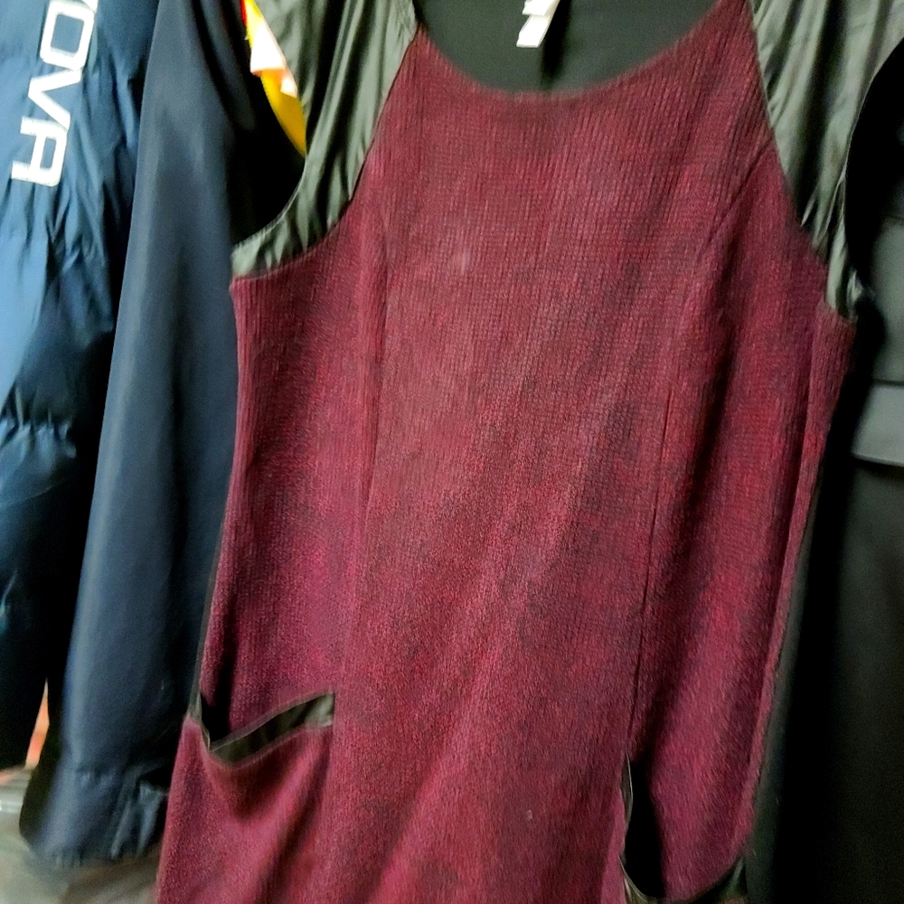 Short sleeved dress with faux leather accents
